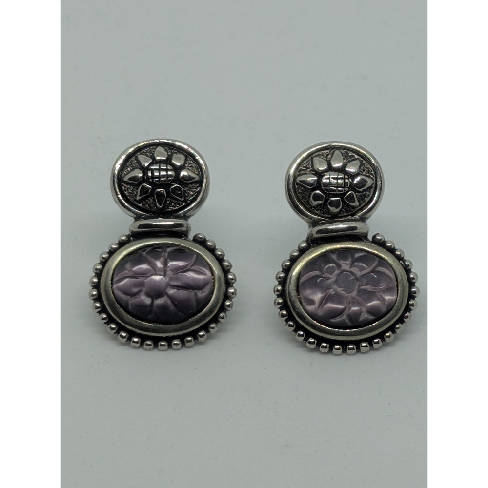 Flower shaped purple stone marcasite daisy Vintage Earrings‎